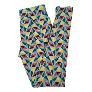 LuLaRoe Triangles Yellow Aqua Blue White Pink Red Womens Leggings One Size OS